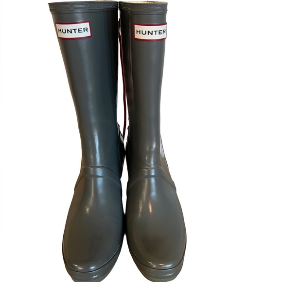 Hunter Rain Boots Womens Size 10 Verbier Tall Lace Up Detail Wedge Rubber Gray - Picture 1 of 4